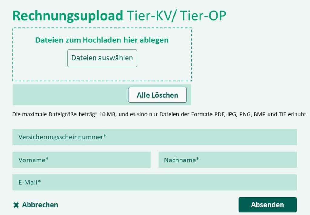 tierarztrechnungen einfach hochladen